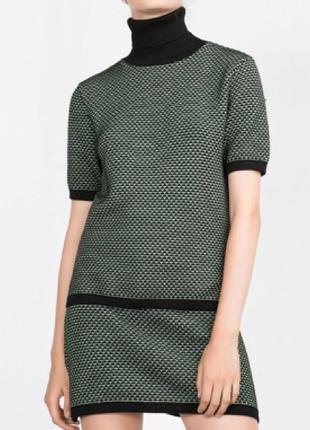 Zara knit черная зеленая белая вязаная мини-юбка2 фото