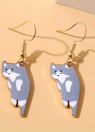 Сережки котики. сережки кошеня. сережки висувні біжутерія жіночі "котик/кошенята syi-5"
