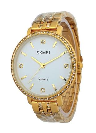 Женские классические наручные стрелочные часы с металлическим браслетом skmei 2006 gdwt
