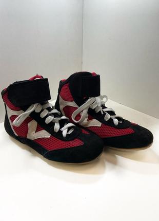 Боксерки короткие, обувь для бокса krok sp 12.1, 34 размер, черные с красным2 фото