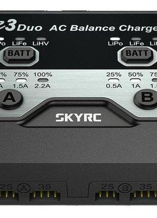 Зарядное устройство дуо skyrc e3 duo 20wx2 2.2a с/бп для li-pol/li-fe/li-hv 2-3s аккумуляторов (sk-100164)