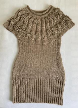 Вязанное коричневое шерстяное  платье-туника р-р м