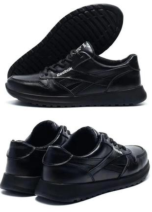 Подростковвые кожаные кроссовки reebok (рибок), спортивные туфли черные, кеды. мужская обувь
