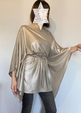 Золотистая туника свободного  кроя  с широким рукавом  оверсайз