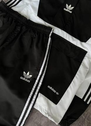Чоловічий спортивний костюм adidas чорний з білим весняний осінній комплект адідас анорак + штани демісезонний (b)4 фото