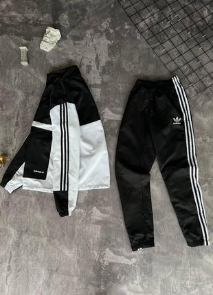 Чоловічий спортивний костюм adidas чорний з білим весняний осінній комплект адідас анорак + штани демісезонний (b)3 фото