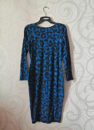 Синее платье с леопардовым принтом6 фото
