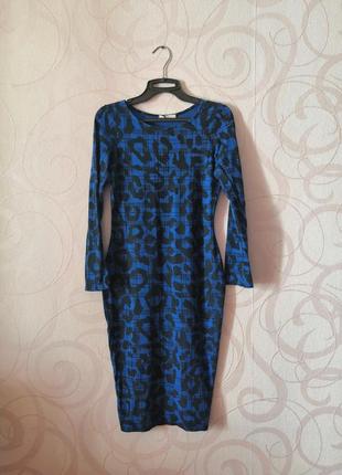 Синее платье с леопардовым принтом1 фото
