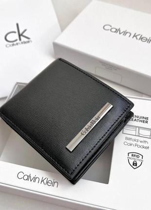 Мужской кошелек из натуральной кожи черный calvin klein брендовое кожаное портмоне в подарочной упаковке