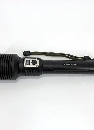 Фонарь аккумуляторный bailong bl-g201-p360, алюминиевый корпус, с функцией павербанка,...
