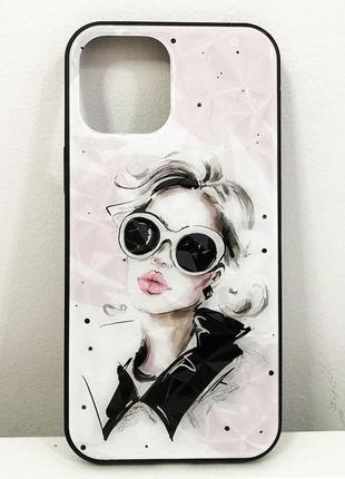 Чехол для apple iphone 12 pro max девушка в очках. цвет: розовый1 фото