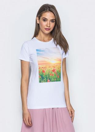 Стильная модная женская трикотажная футболка с ярким принтом a.play s 42-44
