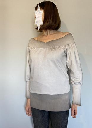 Платье-туника хлопковая молочная с коричневыми переходами  44-462 фото