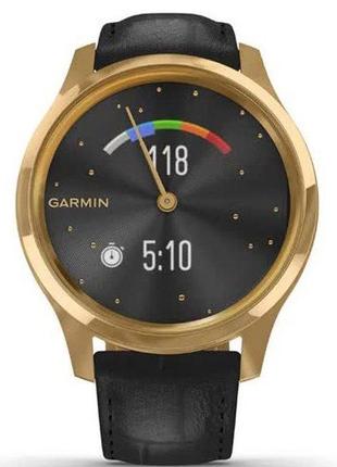 Garmin vivomove luxe, pure gold-black, leather5 фото