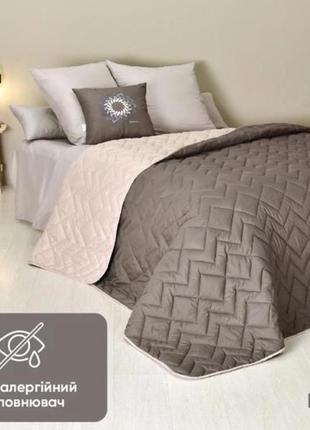 Покрывала стеганые 240х260 евро размер микрофибра, двустороннее покрывало качественное шоколад беж