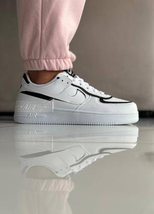 Женские кроссовки белые с черным в стиле nike air force 1 shadow white black