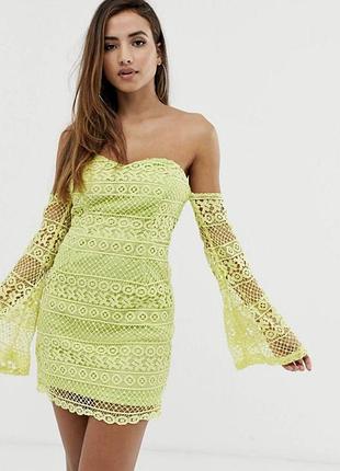 Міні сукня prettylittlething з мереживом плаття лайм