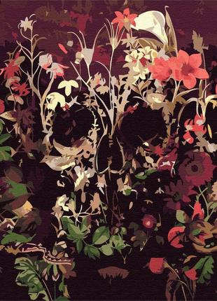 Картина за номерами 40х50 на дерев'яному підрамнику "череп у сухоцвітах" bs51520