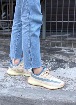 Adidas yeezy boost 350 v2 linen reflective 🆕 женские кроссовки адидас изи 🆕 желтый/синий1 фото