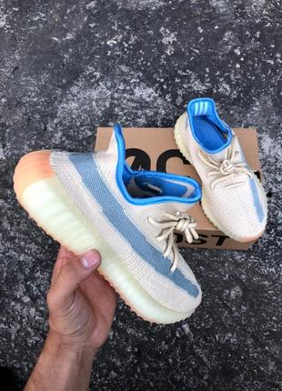 Adidas yeezy boost 350 v2 linen reflective 🆕 женские кроссовки адидас изи 🆕 желтый/синий8 фото