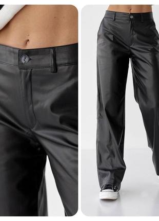 Супер стильные брюки из качественной турецкой эко кожи, широкие брюки из экокожи, матовые брюки из экокожи8 фото