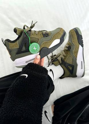 Жіночі кросівки хакі у стилі nike air jordan 4 
retro « craft olive » premium