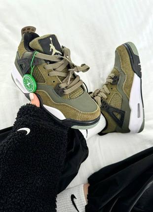 Женские кроссовки хаки в стиле nike air jordan 4 
retro «&nbsp;craft olive&nbsp;» premium2 фото