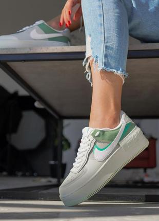 Nike air force shadow white/green🆕 жіночі кросівки найк еир форс 🆕 білий/зелений