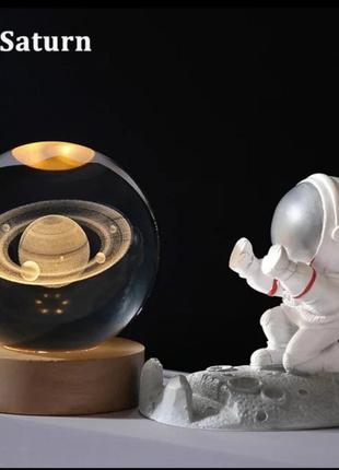 Декоративний 3d-нічник від power bank/usb кришталева куля сатурн