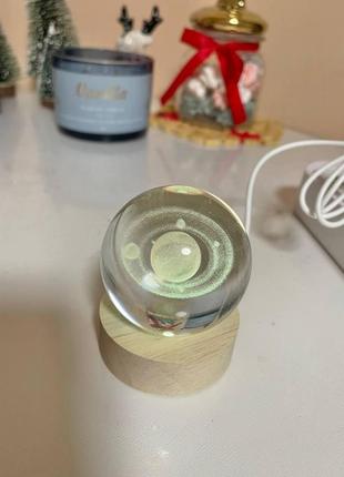 Декоративний 3d-нічник від power bank/usb кришталева куля сатурн