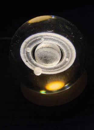 Декоративний 3d-нічник від power bank/usb кришталева куля сатурн