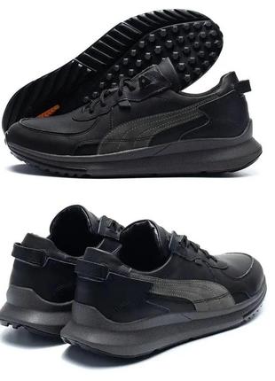 Мужские кожаные кроссовки hamma, мужские спортивные туфли черные, кеды повседневные черные. мужская обувь
