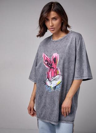 Удлиненная футболка тай-дай с принтом bugs bunny1 фото
