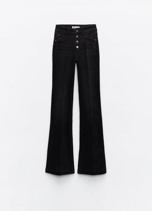 Черные расклешенные джинсы на пуговицах с высокой посадкой из новой коллекции zara размер xxs (32)