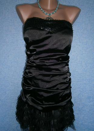 Коктейльное платье-бюстье от miso черное с кружевом и пайетками6 фото