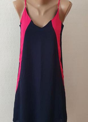 Сине-розовое платье на бретелях1 фото