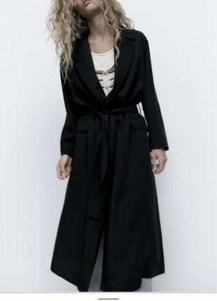 Чорний тренч кот few items left belted long trench coat ,чорний тренч під пояс з нової колекції zara розмір xs