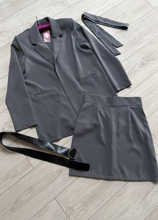 Костюм классический юбка жакет пиджак оверсайз длинный удлиненный