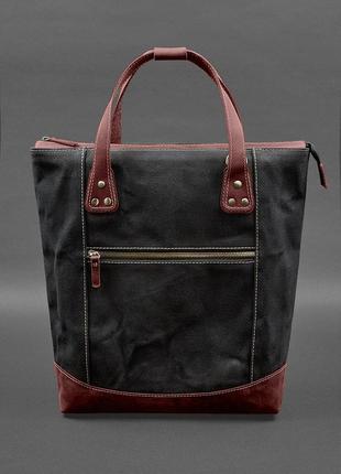 Сумка-рюкзак текстильный из бордовой кожи crazy horse