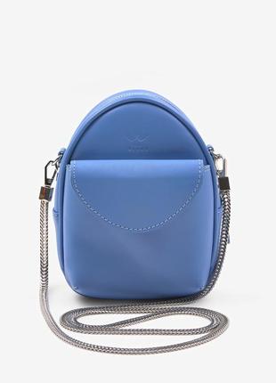 Кожаная женская мини-сумка голубая краст kroha