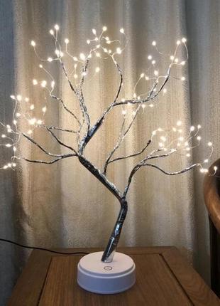 Лед светильник ночник дерево бонсай серебристого цвета с теплым светом usb marketopt7 фото