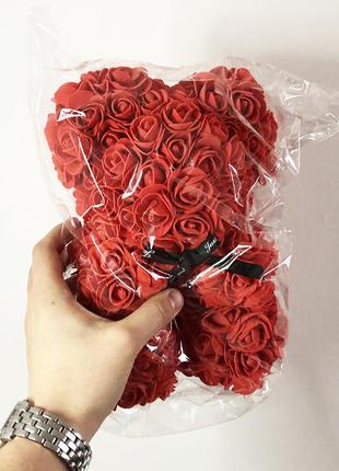Кращий подарунок: ведмедик з штучних 3d троянд 25 см. we-567 колір: червоний5 фото