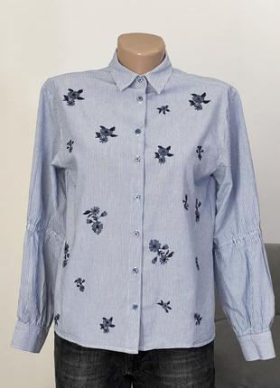 Милая натуральная блуза рубашка с цветочной вышивкой No5258 фото