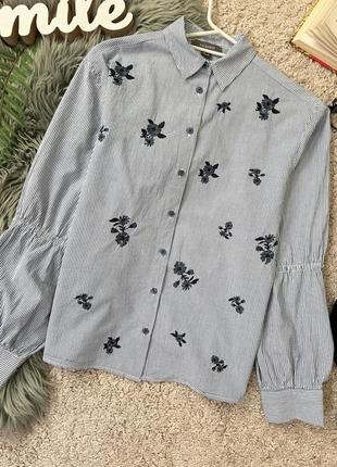 Милая натуральная блуза рубашка с цветочной вышивкой No5252 фото