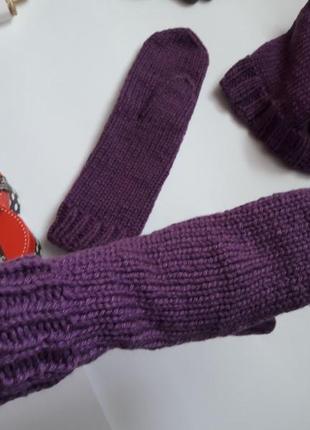 Шикарний комплект обємний довгий шарф + варішки + шапка ручна робота8 фото