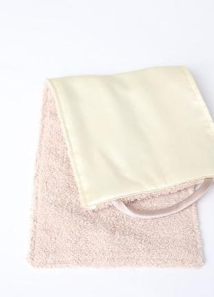 Рушник для обличчя двосторонній натуральний шовк/махра 40х16 см. колір: бєжевий.4 фото