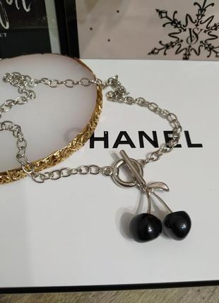 Колье вишни подвеска кулон вишня цепочка цвет серебро цепочка на шею