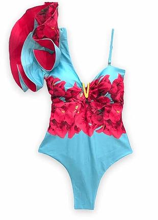 Цельный купальник с объемным рукавом