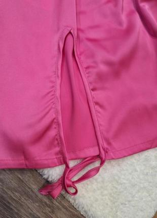 Розовое платье барби шелковое в бельевом стиле5 фото