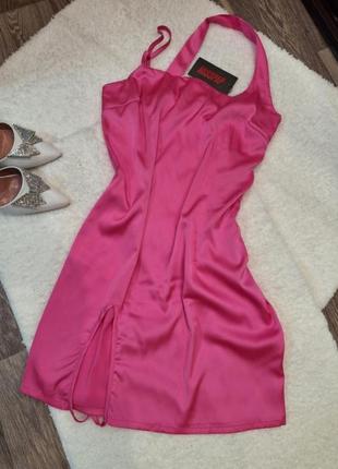 Розовое платье барби шелковое в бельевом стиле2 фото